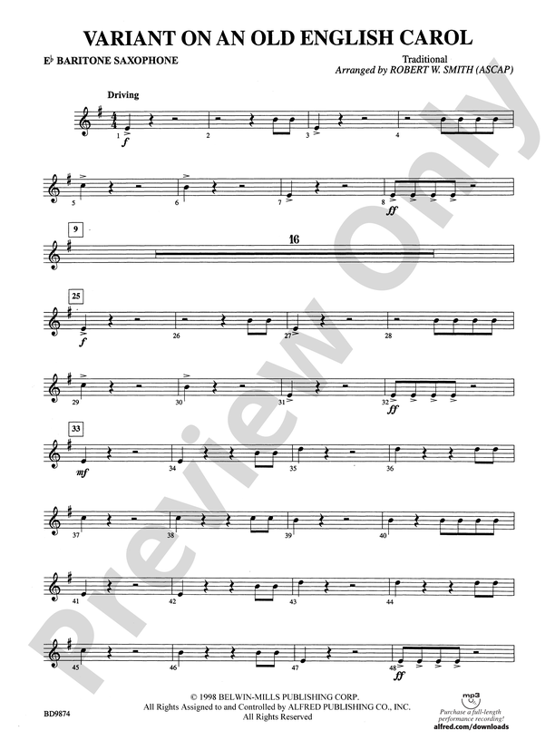 Variant on an Old English Carol: E-flat Baritone Saxophone