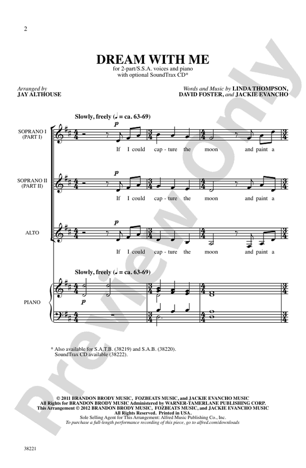 Dream with Me: 2-Part / SSA Choral Octavo: David Foster - Digital Sheet