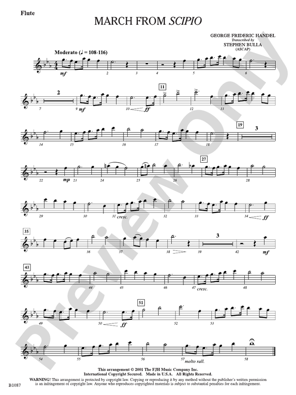 March From Scipio Flute Flute Part George Frideric Handel Digital