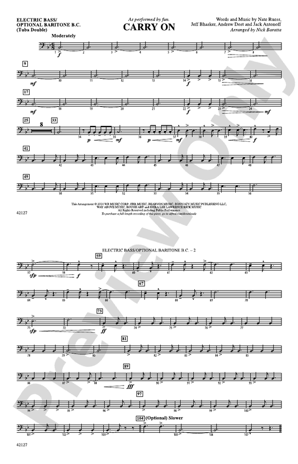 Carry On Electric Bass Electric Bass Part Digital Sheet Music Download