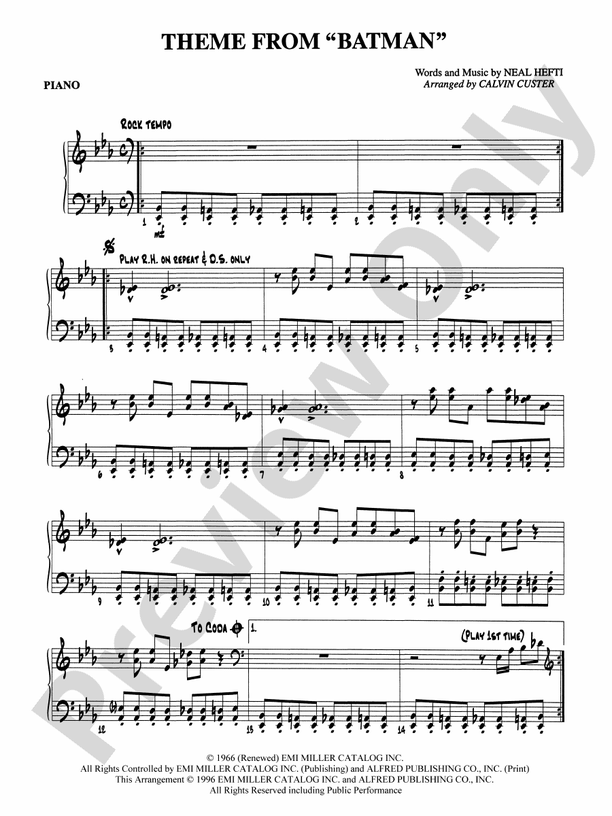 Batman Theme: Piano Accompaniment: Piano Accompaniment Part - Digital Sheet  Music Download