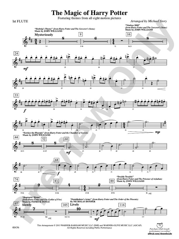The Magic of Harry Potter Flute Flute Part Digital Sheet Music Download