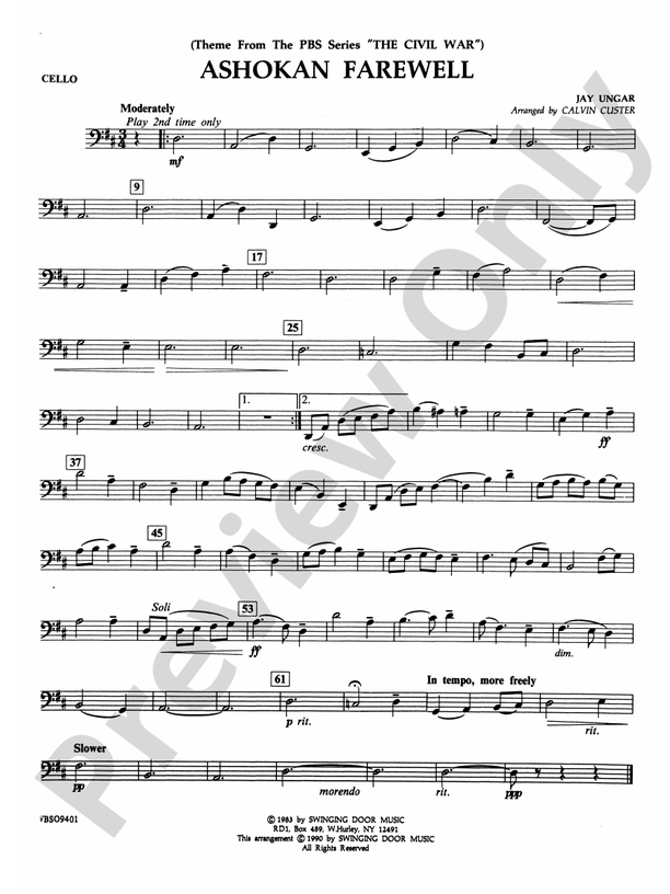 Ashokan Farewell (from "The Civil War") Cello Cello Part Digital