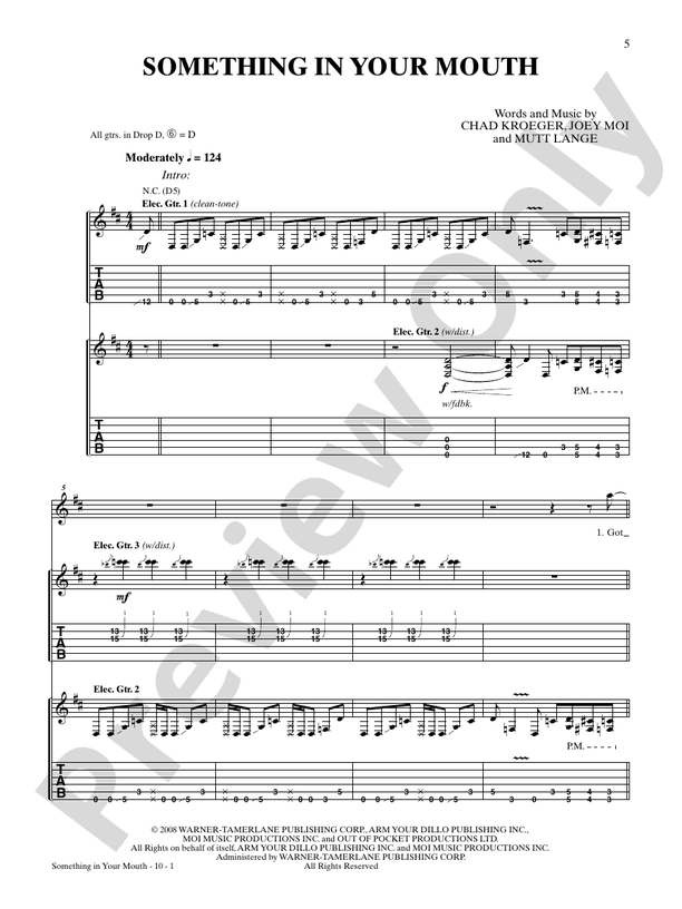 Something In Your Mouth: Guitar: Nickelback - Digital Sheet Music.