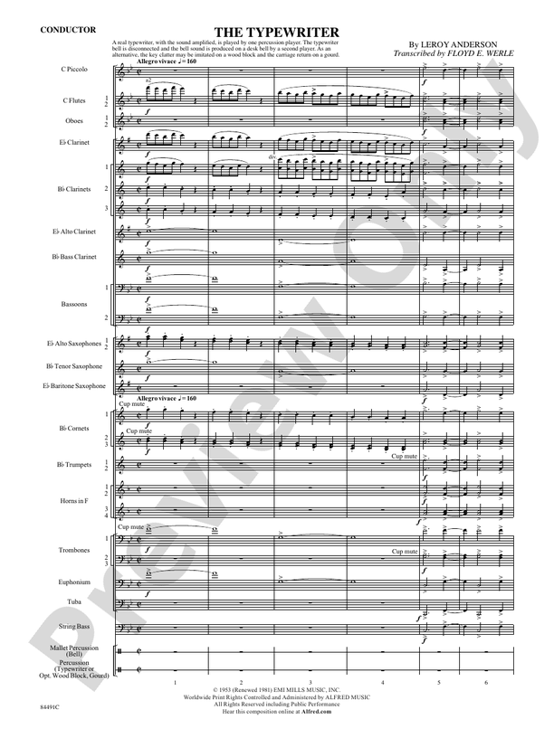 The Typewriter Concert Band Conductor Score & Parts Leroy Anderson