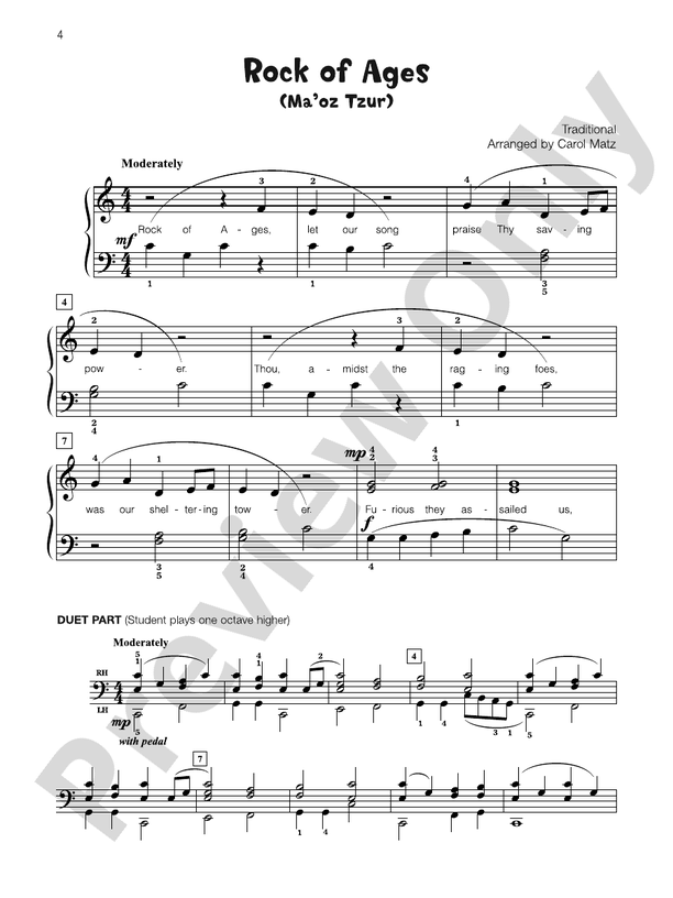Rock of Ages (Ma'oz Tzur) - Piano Solo with Lyrics (with Optional Duet Accompaniments)