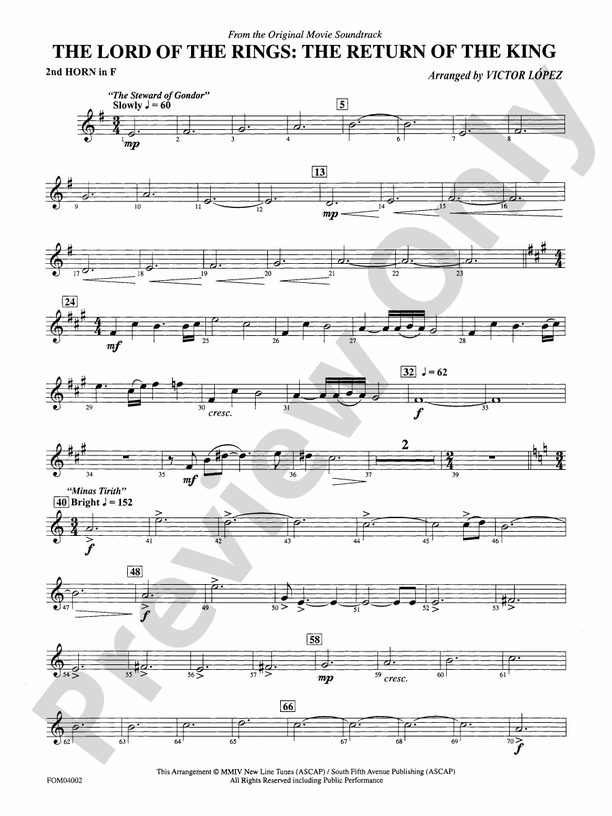 The Lord of the Rings: The Return of the King, Suite from: 2nd F Horn