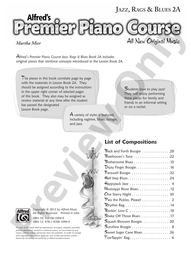 Premier Piano Course, Jazz, Rags & Blues 2A