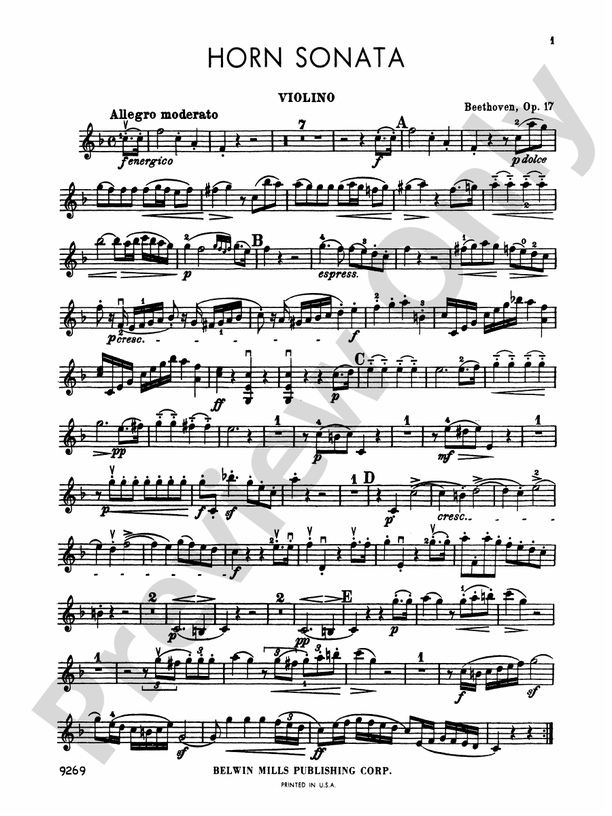 Horn Sonata, Op. 17 Violin Violin Part Digital Sheet Music Download