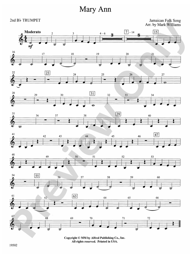 Mary Ann: 2nd B-flat Trumpet: 2nd B-flat Trumpet Part - Digital Sheet ...