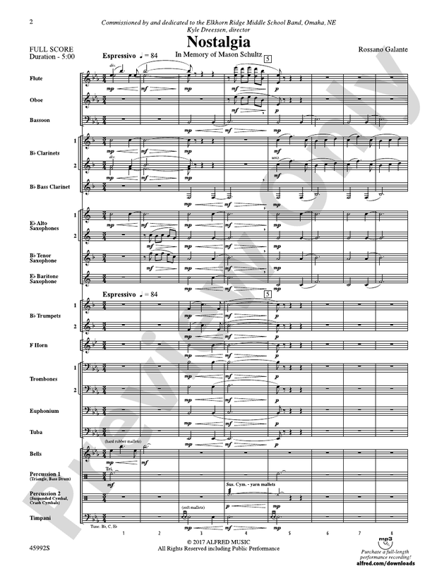 Nostalgia Score Concert Band Score Digital Sheet Music Download