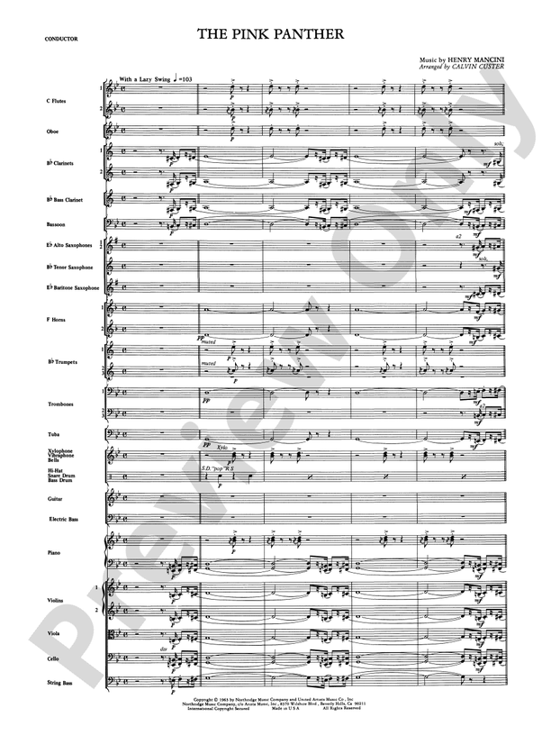 The Pink Panther: Full Orchestra Conductor Score & Parts: Henry Mancini ...