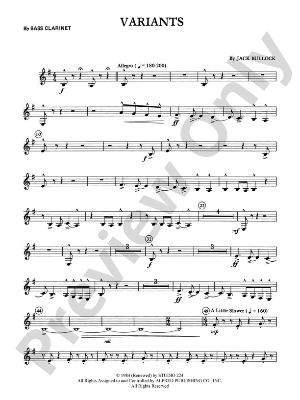 Variants B Flat Bass Clarinet B Flat Bass Clarinet Part Digital Sheet Music Download 