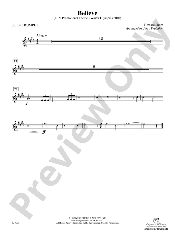 Believe (Winter Olympics 2010): 3rd B-flat Trumpet