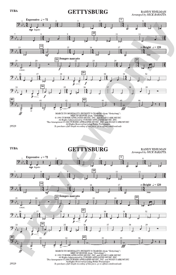 Gettysburg Tuba Tuba Part Digital Sheet Music Download