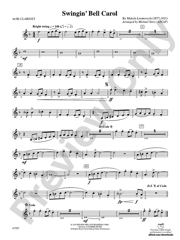 Swingin' Bell Carol: 1st B-flat Clarinet: 1st B-flat Clarinet Part