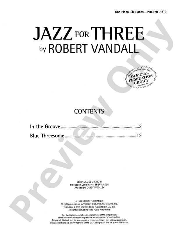 Jazz for Three - Piano Trio (1 Piano, 6 Hands)