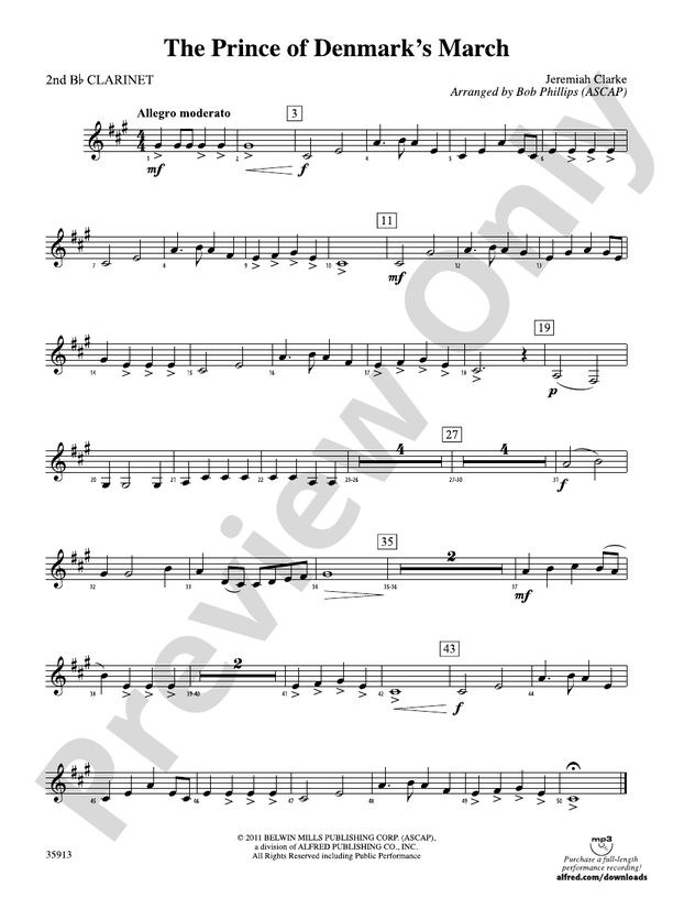 The Prince of Denmark's March: 2nd B-flat Clarinet