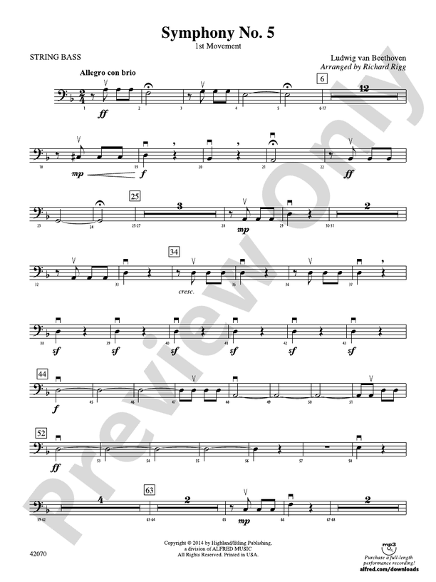 Symphony No. 5 String Bass String Bass Part Digital Sheet Music