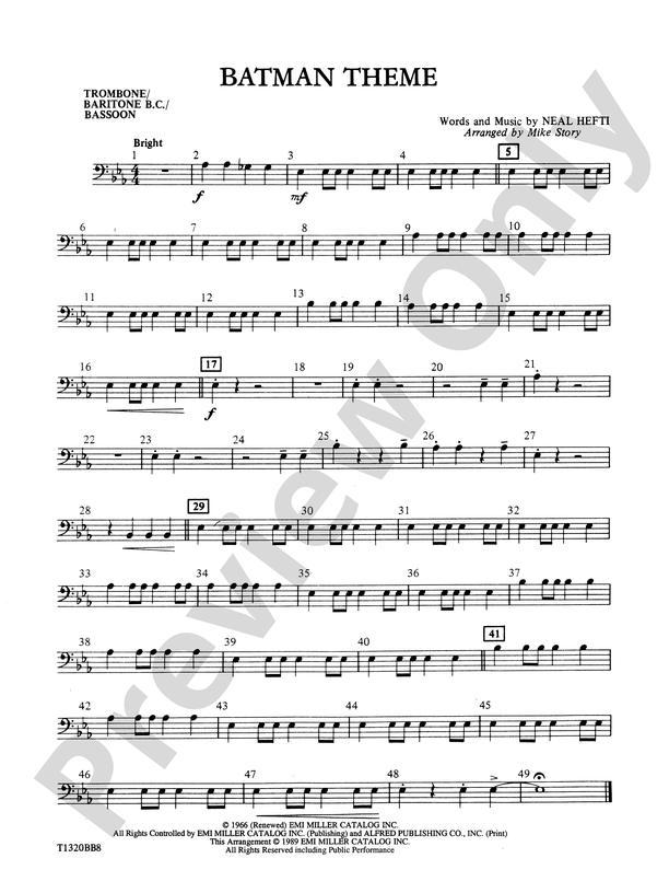 Batman Theme (from the Original TV Series): 1st Trombone: 1st Trombone Part  - Digital Sheet Music Download