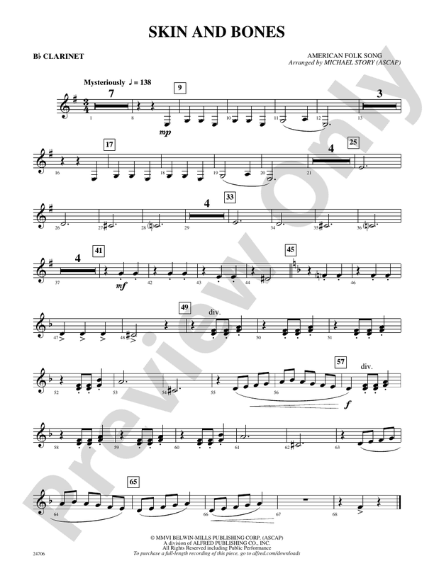 Skin and Bones: 1st B-flat Clarinet: 1st B-flat Clarinet Part - Digital ...