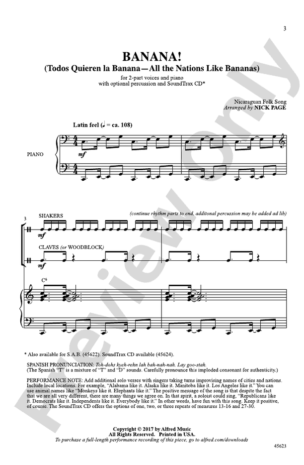 Banana! 2Part Choral Octavo Digital Sheet Music Download