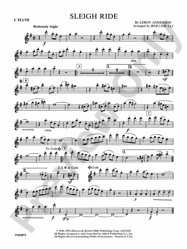 Sleigh ride sheet music flute