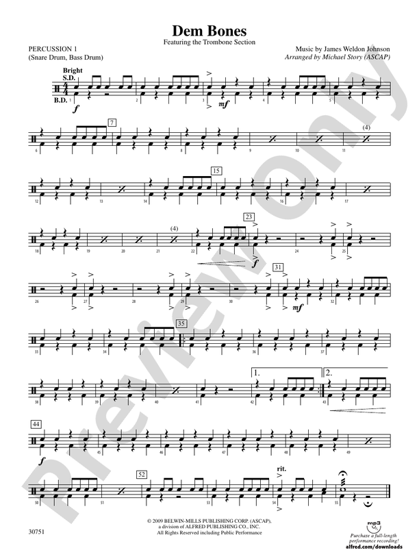 Dem Bones 1st Percussion 1st Percussion Part Digital Sheet Music