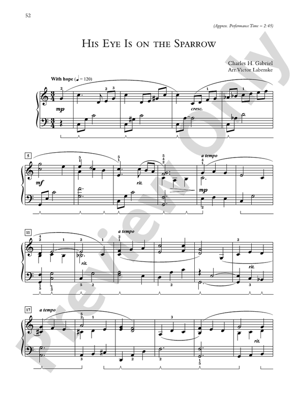 His Eye Is on the Sparrow - Piano Solo