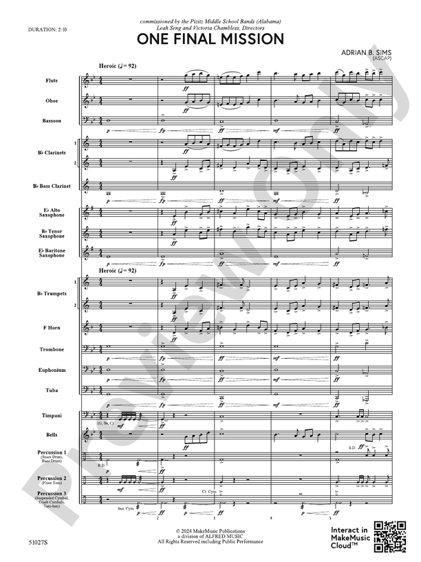 One Final Mission: Concert Band Conductor Score & Parts: Adrian B. Sims ...