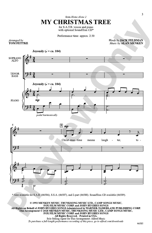My Christmas Tree SATB Choral Octavo Alan Menken Digital Sheet