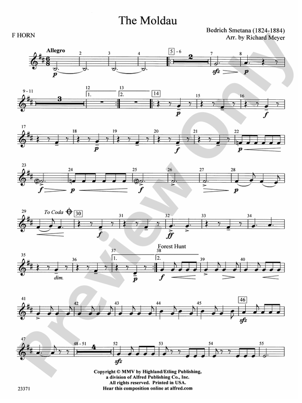 The Moldau 1st F Horn 1st F Horn Part Digital Sheet Music Download