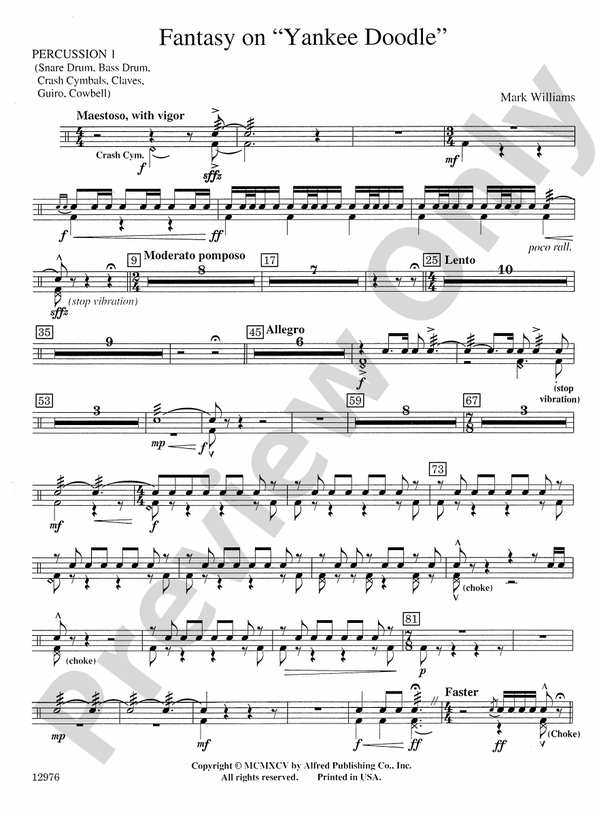 Fantasy on "Yankee Doodle" 1st Percussion 1st Percussion Part Digital Sheet Music Download