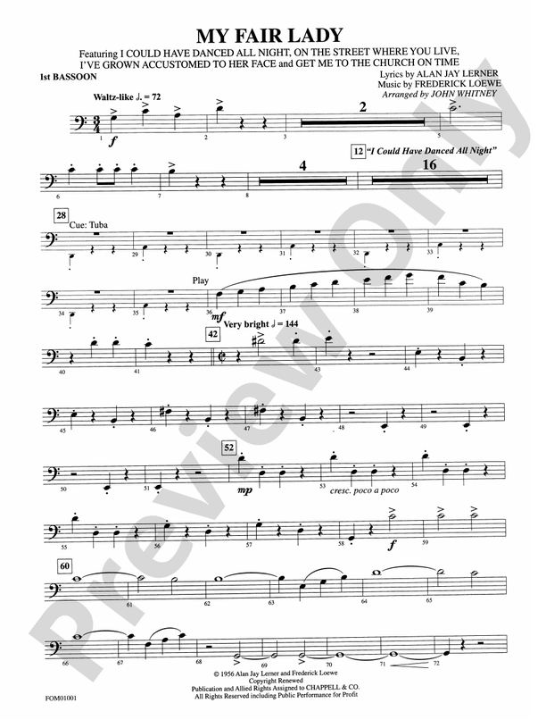 My Fair Lady (Medley): Bassoon: Bassoon Part - Digital Sheet Music Download