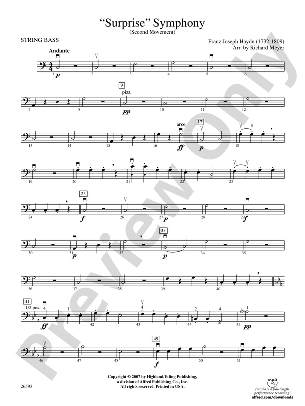 "Surprise" Symphony String Bass String Bass Part Digital Sheet