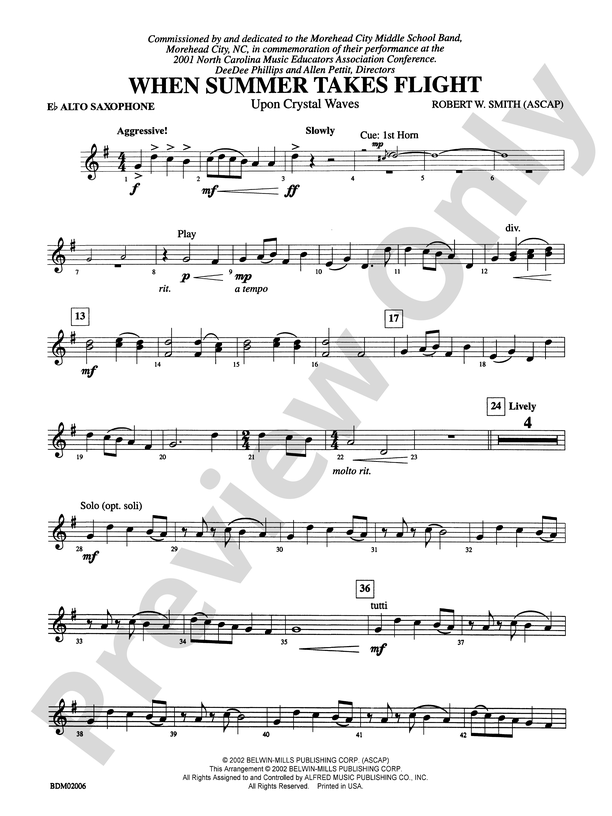 When Summer Takes Flight E Flat Alto Saxophone E Flat Alto Saxophone Part Digital Sheet 