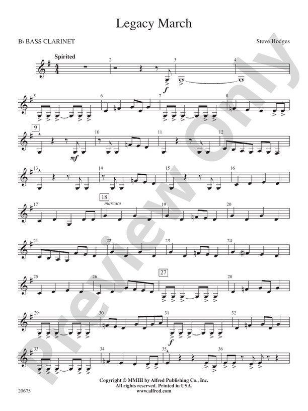Legacy March: B-flat Bass Clarinet: B-flat Bass Clarinet Part - Digital ...