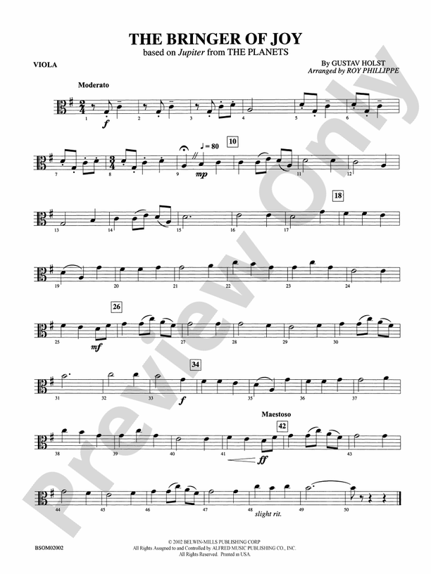 The Bringer Of Joy Based On Jupiter From The Planets Viola Viola Part Digital Sheet