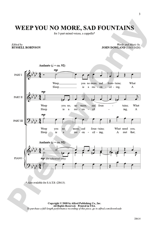 Weep You No More, Sad Fountains 3Part Mixed Choral Octavo John