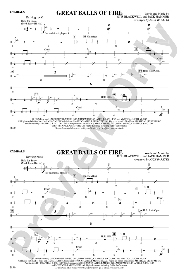 Great Balls of Fire Cymbals Cymbals Part Digital Sheet Music Download