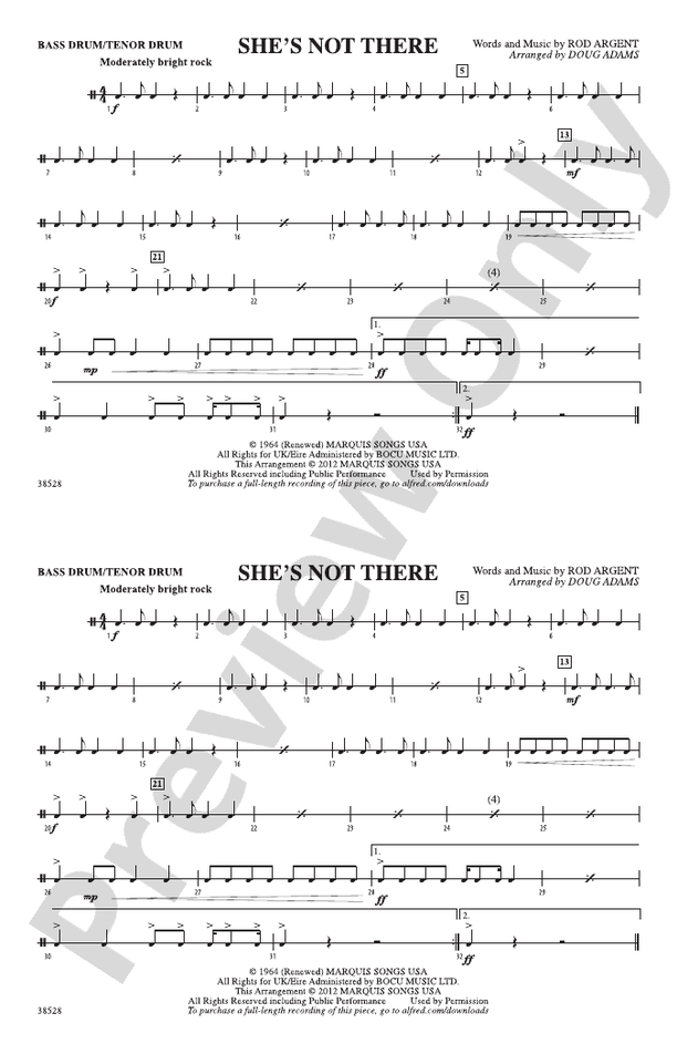 She's Not There: Bass Drum/Tenor Drum: Bass Drum/Tenor Drum Part ...