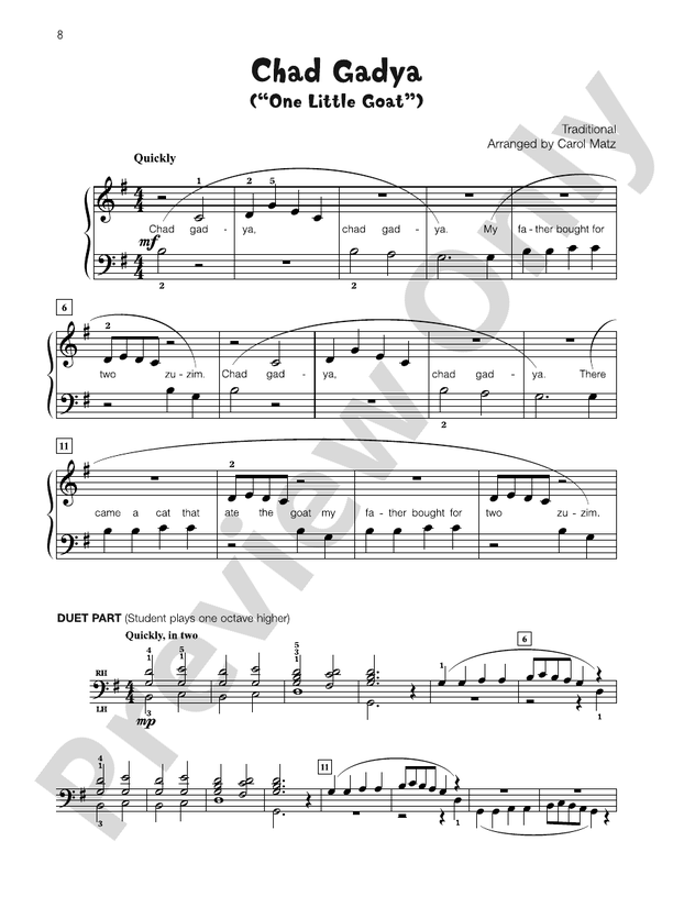 Chad Gadya - Piano Solo with Lyrics (with Optional Duet Accompaniments)