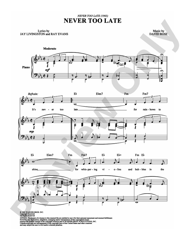 Never Too Late: Piano/Vocal/Chords: David Rose - Digital Sheet Music