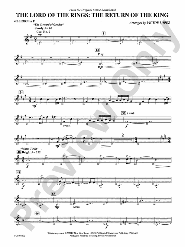 The Lord of the Rings: The Return of the King, Suite from: 4th F Horn
