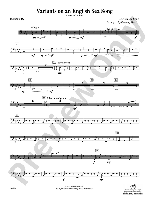 Variants on an English Sea Song Bassoon Bassoon Part Digital Sheet