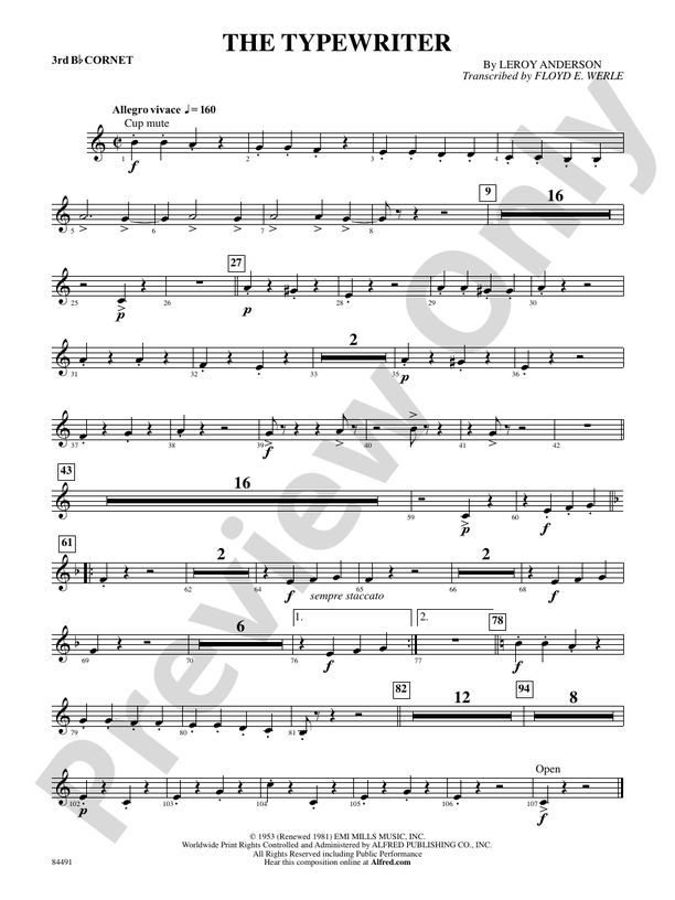 The Typewriter 3rd B Flat Cornet 3rd B Flat Cornet Part Digital The Typewriter 3rd B Flat Cornet 3rd B Flat Cornet Part Digital