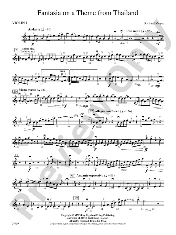 Fantasia on a Theme from Thailand 1st Violin 1st Violin Part Digital Sheet Music Download