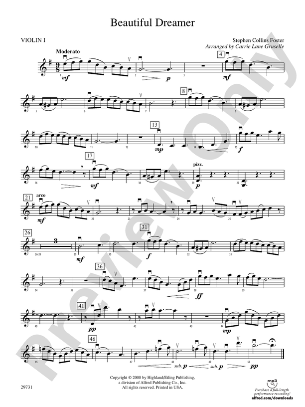 Beautiful Dreamer: 1st Violin: 1st Violin Part - Digital Sheet Music ...