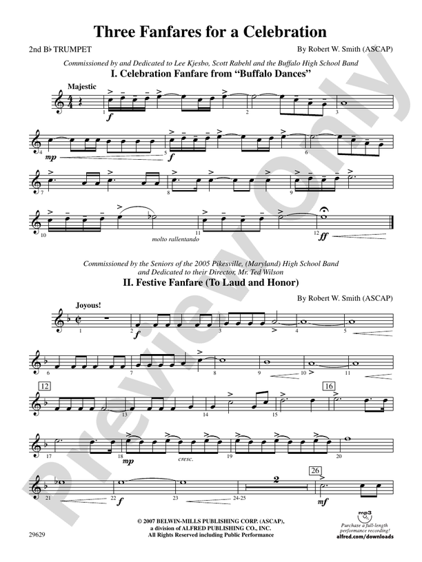 Three Fanfares For A Celebration: 2nd B-flat Trumpet: 2nd B-flat ...