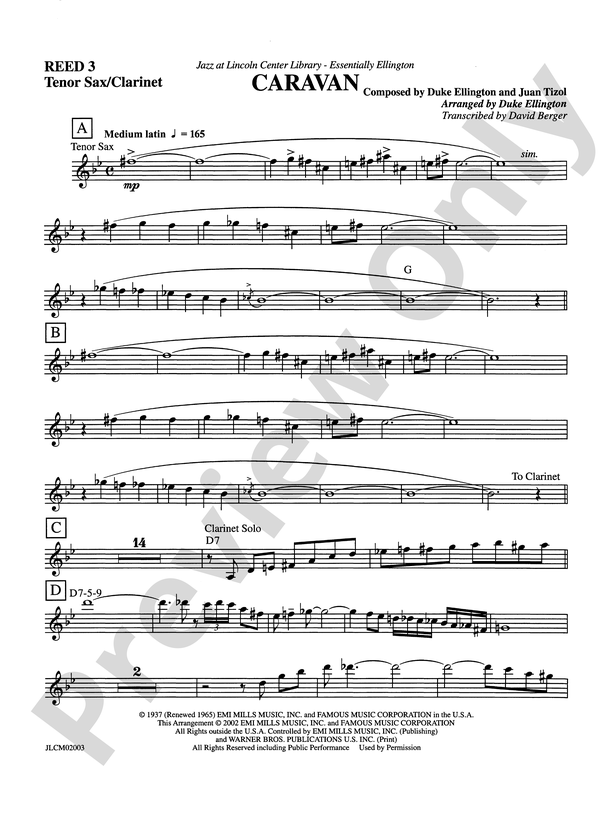 Caravan Bflat Tenor Saxophone Bflat Tenor Saxophone Part Digital